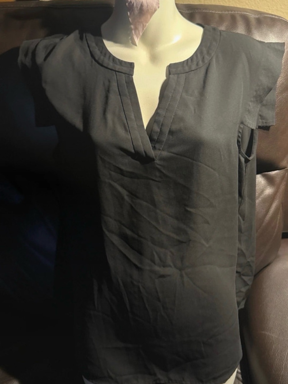 J. Crew Black Split V-Neck Cap Sleeve Top